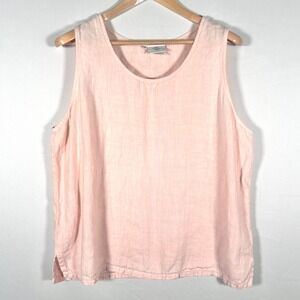 Hot Cotton Sleeveless Top Women's 100% Linen Coastal Relaxed Luxury Pink‎ 2X EUC
